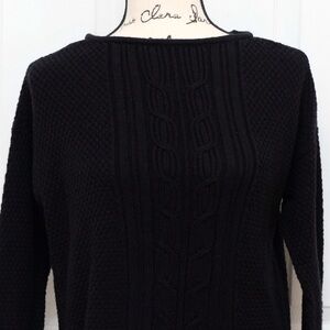 Chaps Black Sweater with Cable knit detail Cotton Blend super East Coast Prep